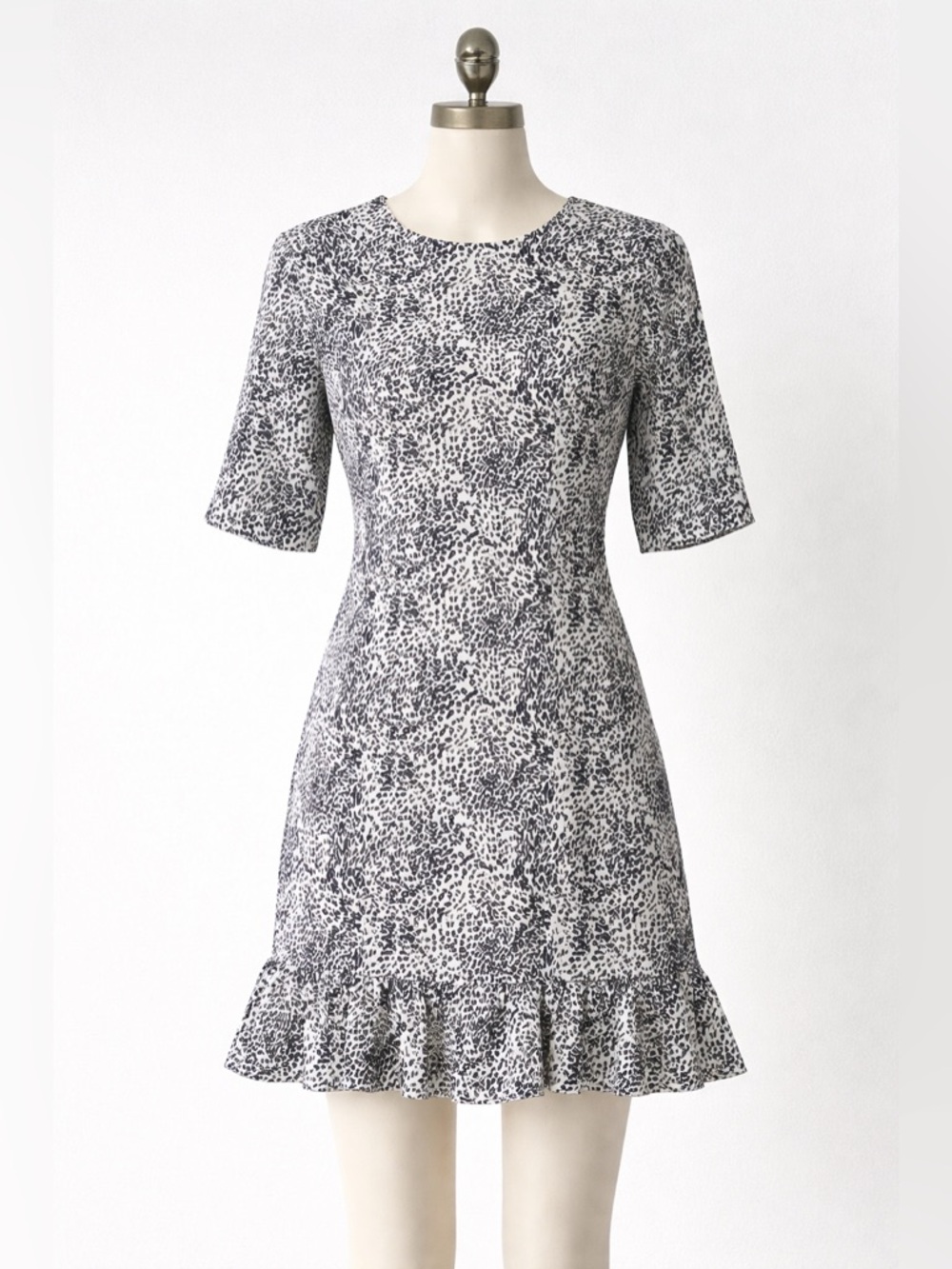 Garrie B Black & Cream Animal Print Ruffle Hem Mini Dress Sz S